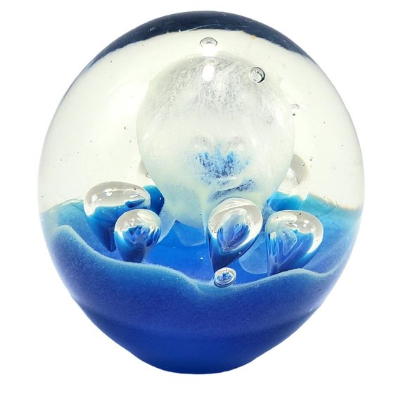 Dynasty Gallery Blue Controlled Bubble Blown Glass Paperweight Fountain Vintage - Picture 2 of 7